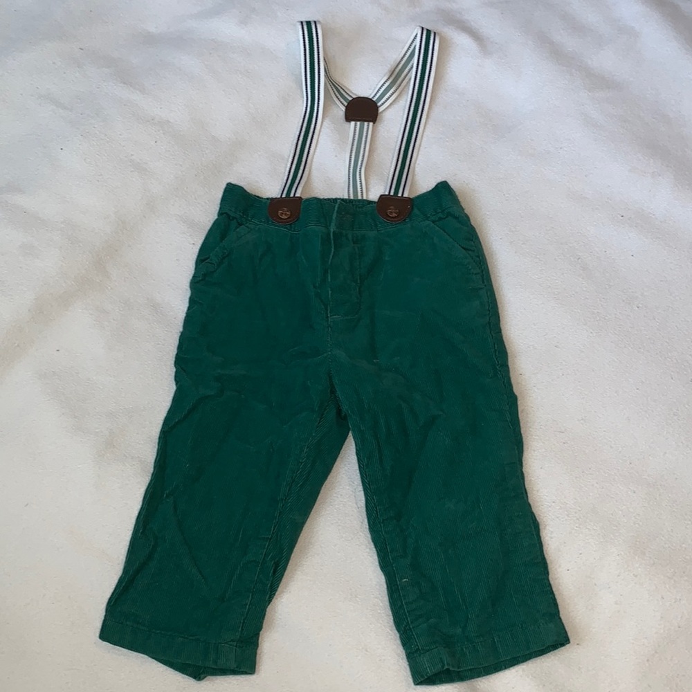 💕 Janie and Jack baby boys 6-12 months corduroy green suspender pants Christmas